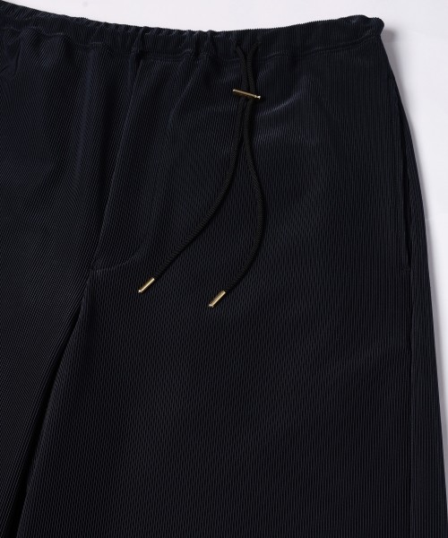 Stretch Fiber Cord Pique Drawstring Wide Pants