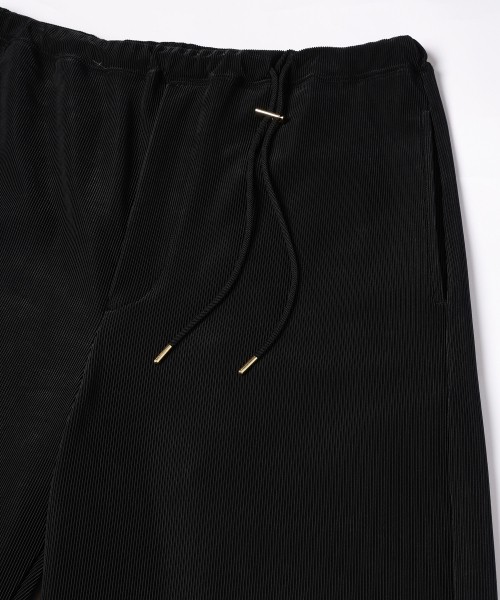Stretch Fiber Cord Pique Drawstring Wide Pants