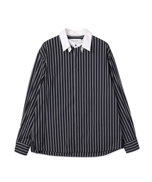 Stripe Broad Detachable Collar Shirt