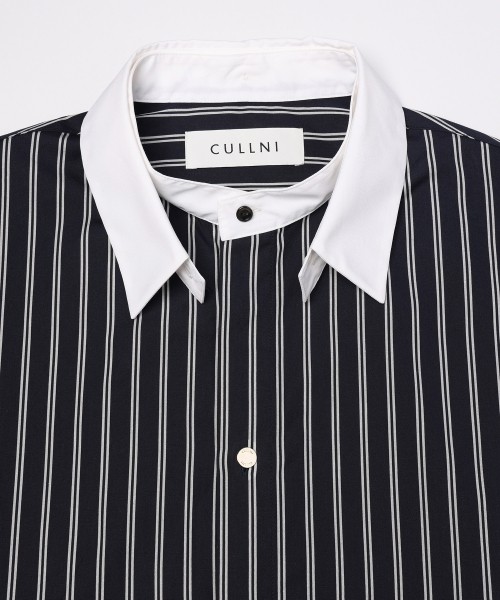 Stripe Broad Detachable Collar Shirt