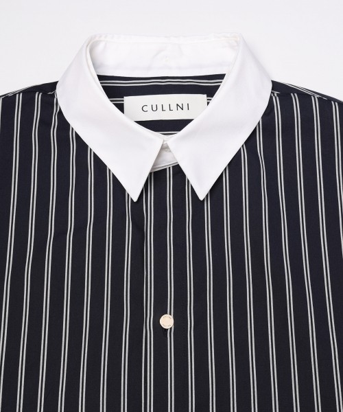 Stripe Broad Detachable Collar Shirt