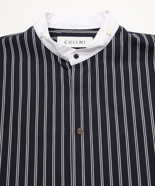 Stripe Broad Detachable Collar Shirt