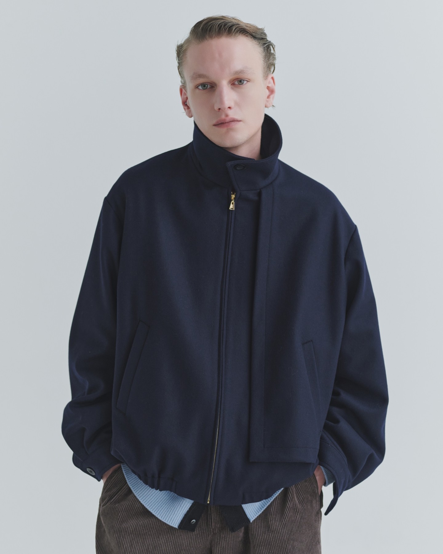Signature Melton Asymmetrical Layered Zip Up Blouson