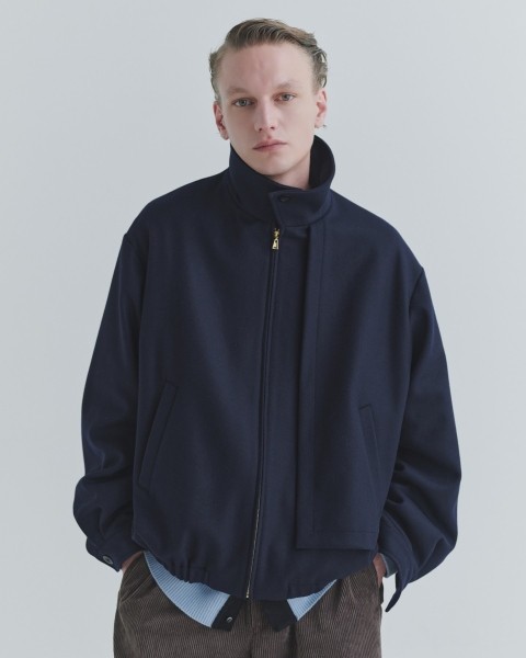 Signature Melton Asymmetrical Layered Zip Up Blouson