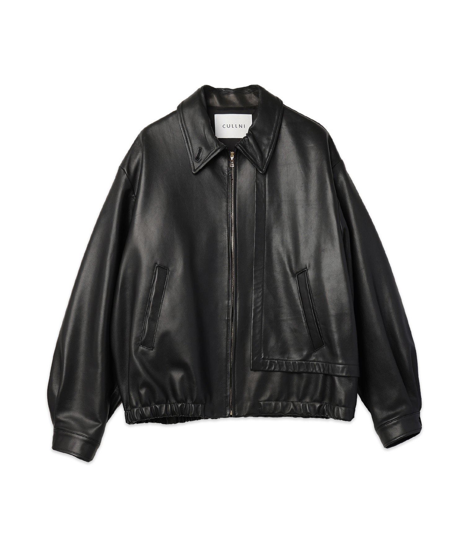 Clean Lamb Leather Asymmetrical Layered Zip Up Blouson