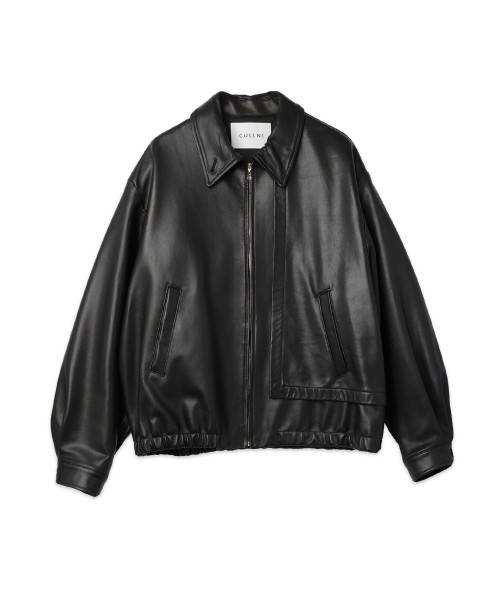 Clean Lamb Leather Asymmetrical Layered Zip Up Blouson