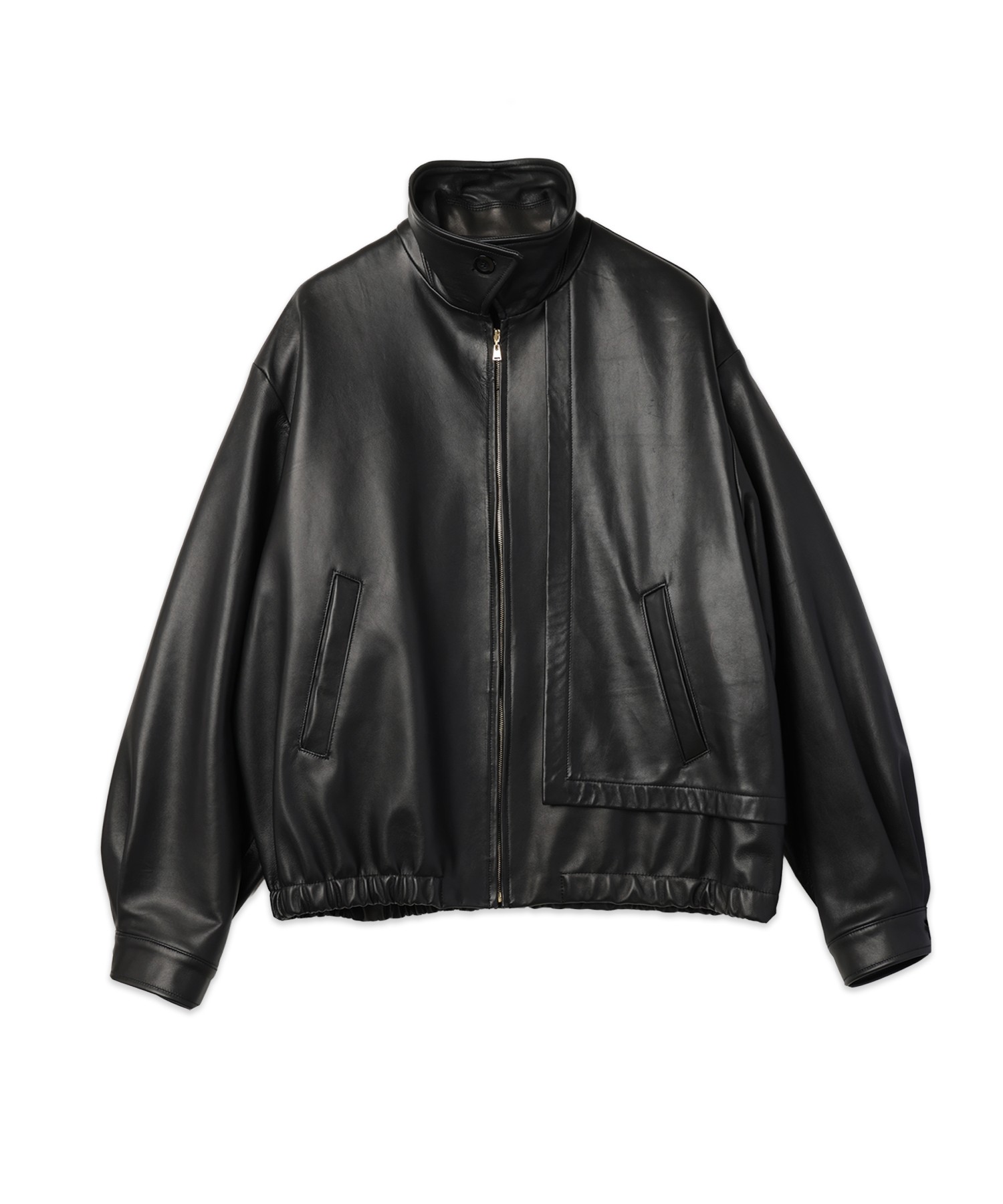 Clean Lamb Leather Asymmetrical Layered Zip Up Blouson