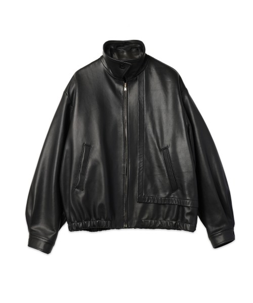 Clean Lamb Leather Asymmetrical Layered Zip Up Blouson