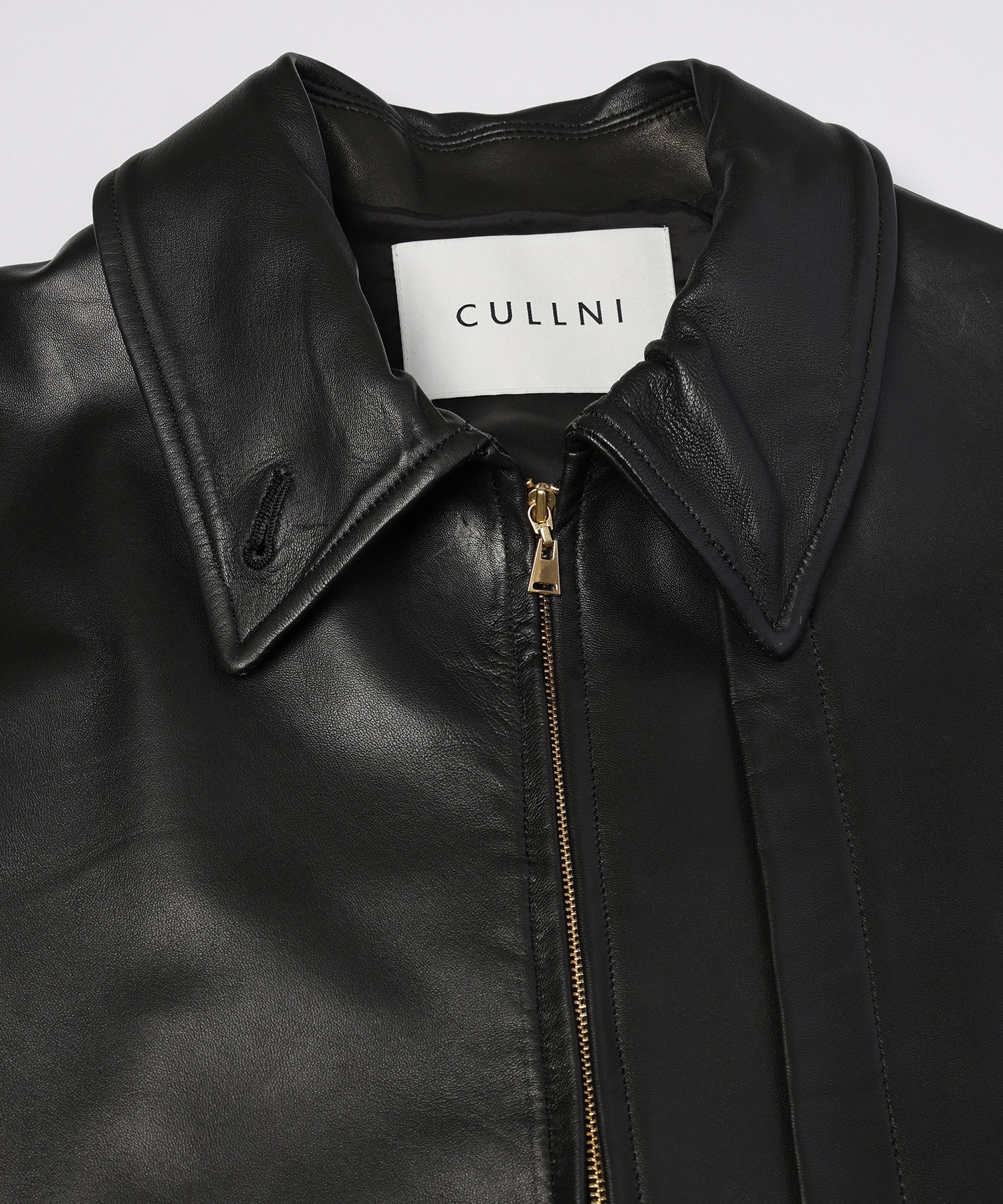 Clean Lamb Leather Asymmetrical Layered Zip Up Blouson