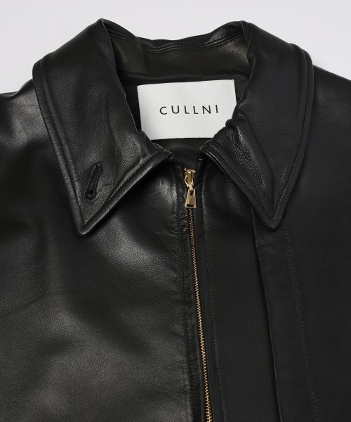 Clean Lamb Leather Asymmetrical Layered Zip Up Blouson