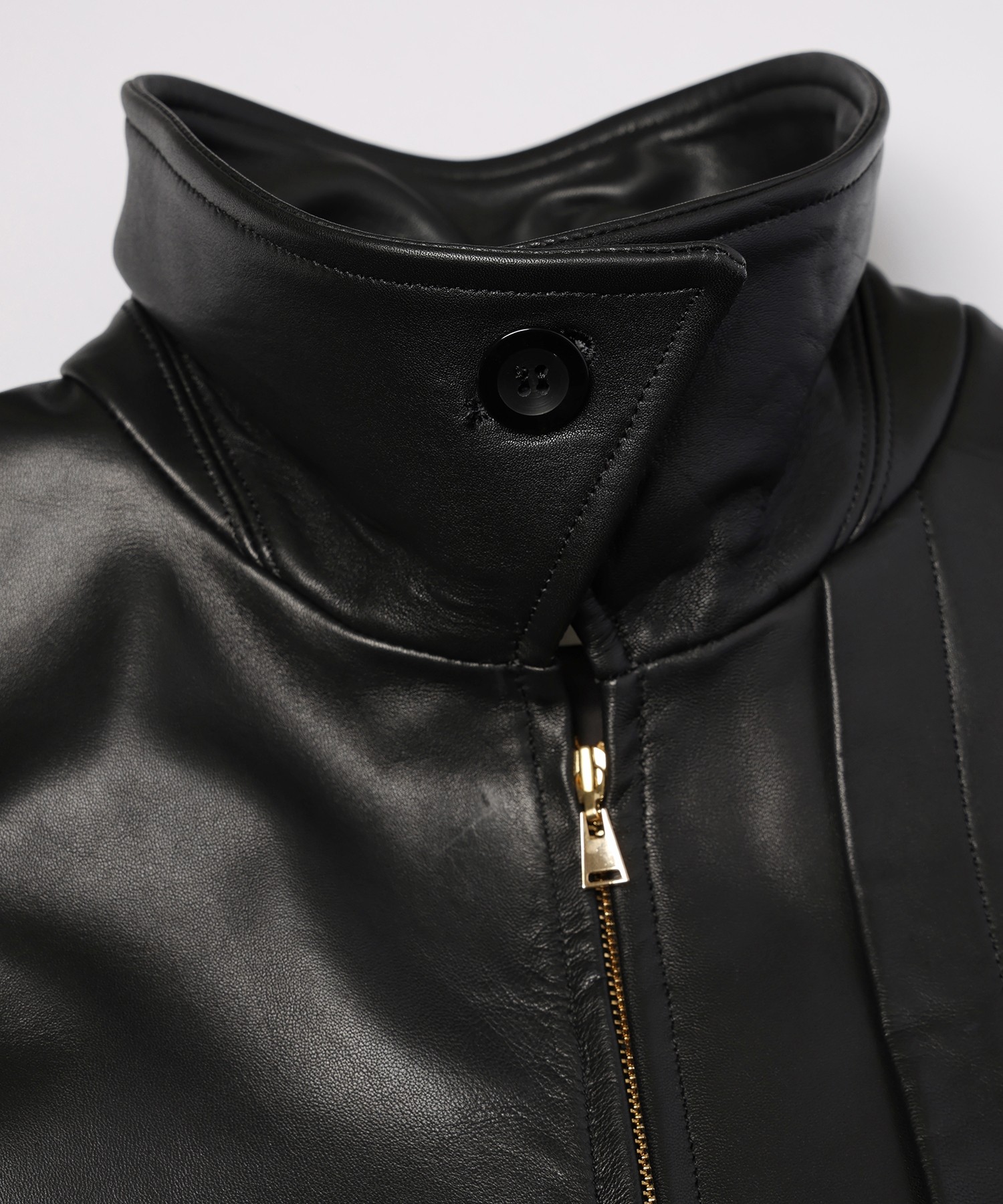 Clean Lamb Leather Asymmetrical Layered Zip Up Blouson