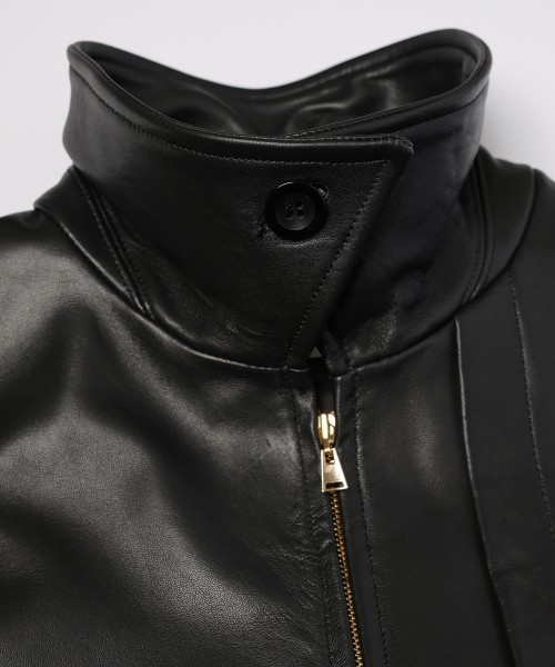 Clean Lamb Leather Asymmetrical Layered Zip Up Blouson