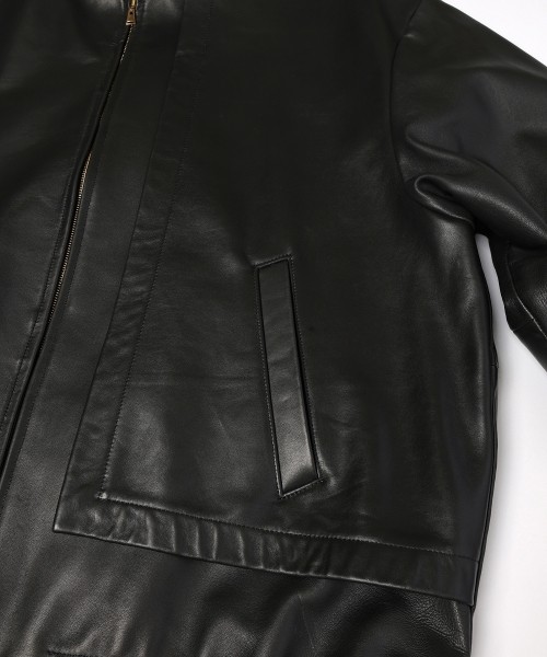 Clean Lamb Leather Asymmetrical Layered Zip Up Blouson