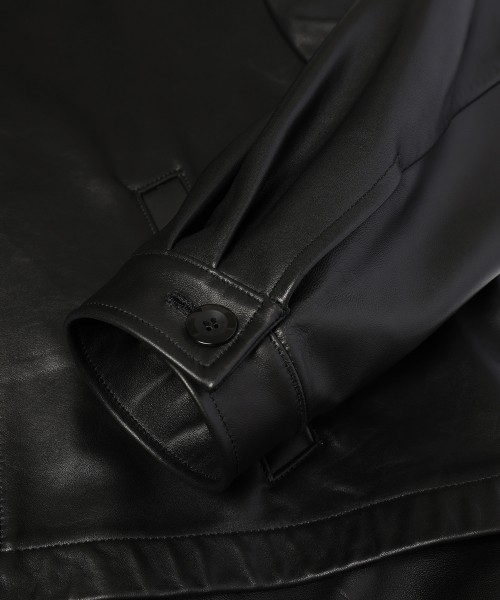 Clean Lamb Leather Asymmetrical Layered Zip Up Blouson