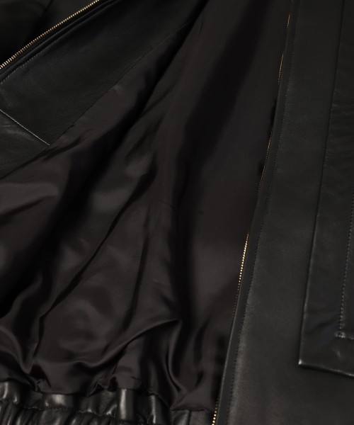 Clean Lamb Leather Asymmetrical Layered Zip Up Blouson