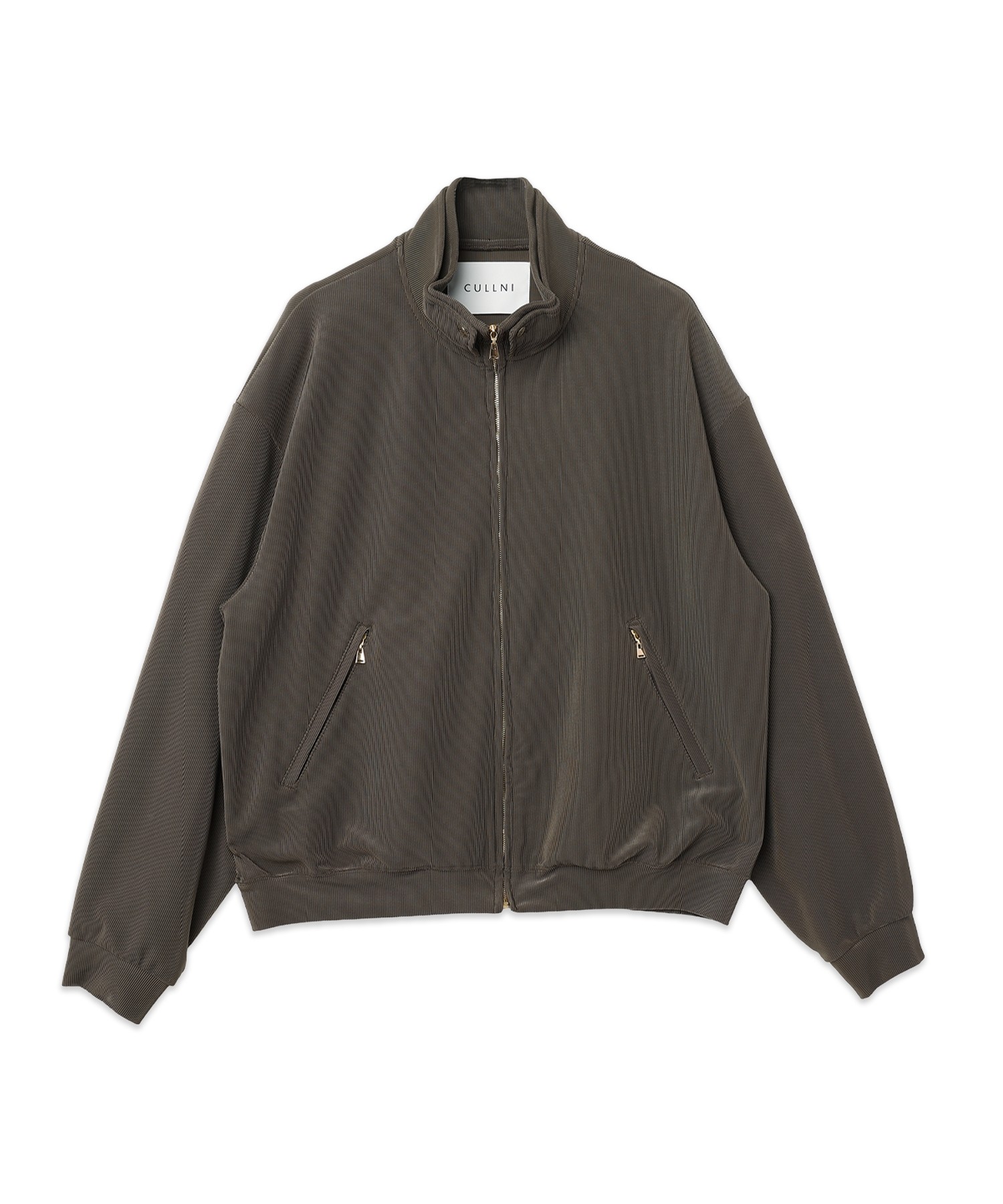 Stretch Fiber Cord Pique Layered Collar Zip Up Blouson