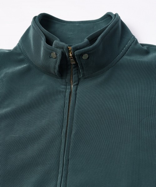 Stretch Fiber Cord Pique Layered Collar Zip Up Blouson
