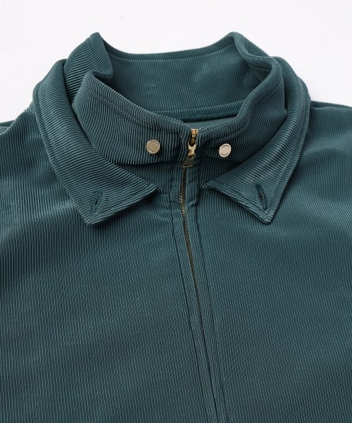 Stretch Fiber Cord Pique Layered Collar Zip Up Blouson