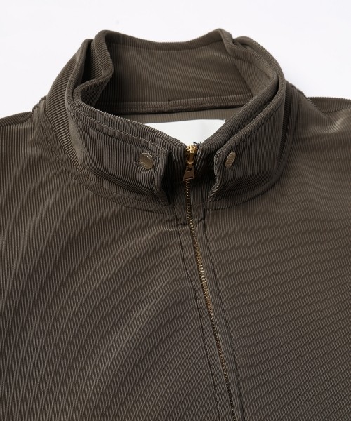 Stretch Fiber Cord Pique Layered Collar Zip Up Blouson