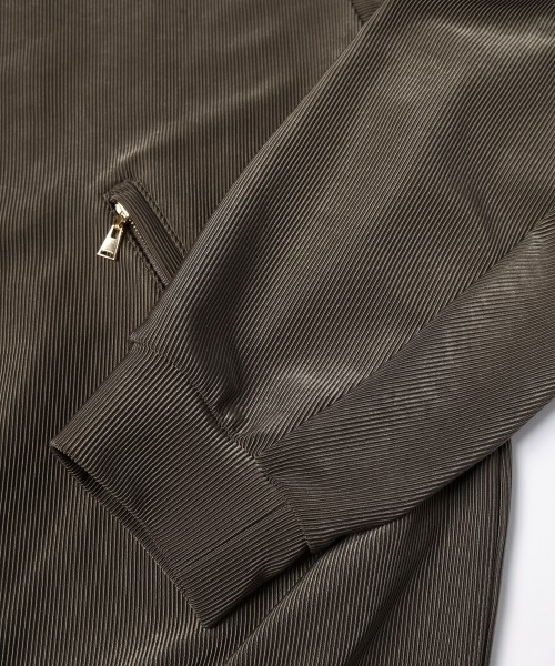 Stretch Fiber Cord Pique Layered Collar Zip Up Blouson