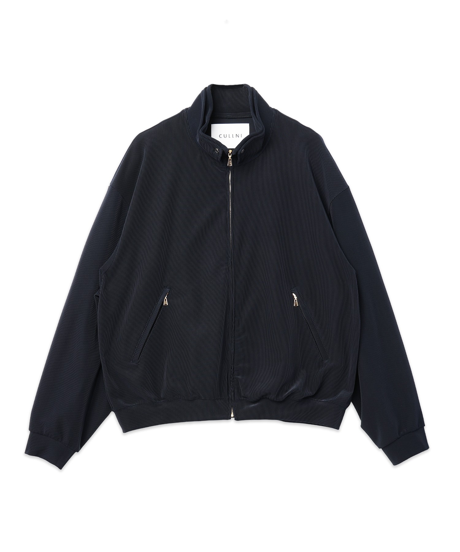 Stretch Fiber Cord Pique Layered Collar Zip Up Blouson