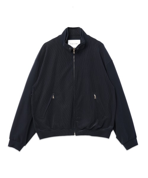 Stretch Fiber Cord Pique Layered Collar Zip Up Blouson