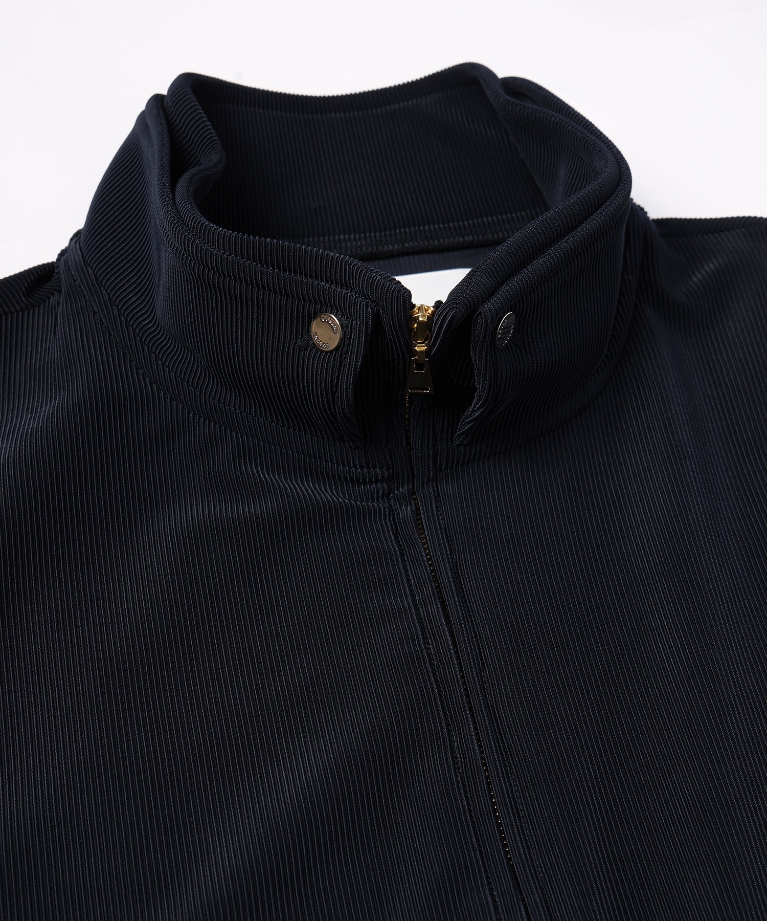 Stretch Fiber Cord Pique Layered Collar Zip Up Blouson