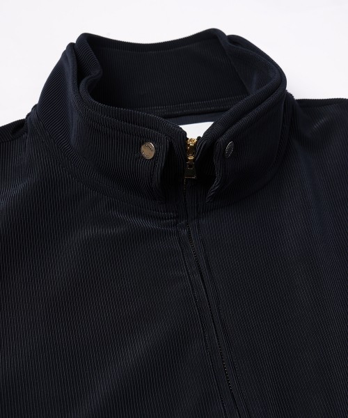 Stretch Fiber Cord Pique Layered Collar Zip Up Blouson