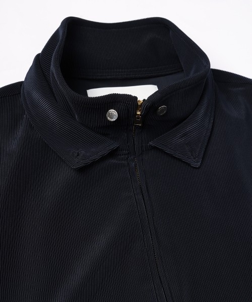 Stretch Fiber Cord Pique Layered Collar Zip Up Blouson