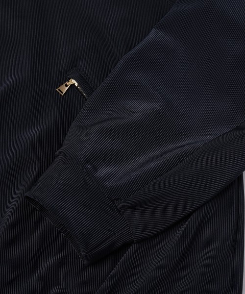 Stretch Fiber Cord Pique Layered Collar Zip Up Blouson