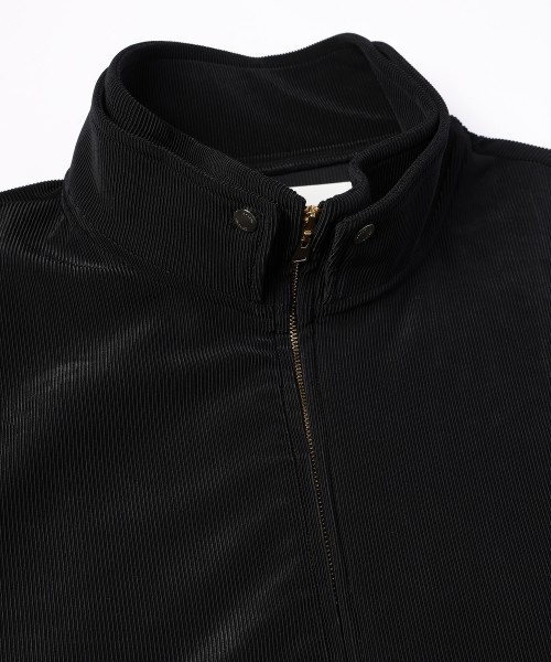 Stretch Fiber Cord Pique Layered Collar Zip Up Blouson