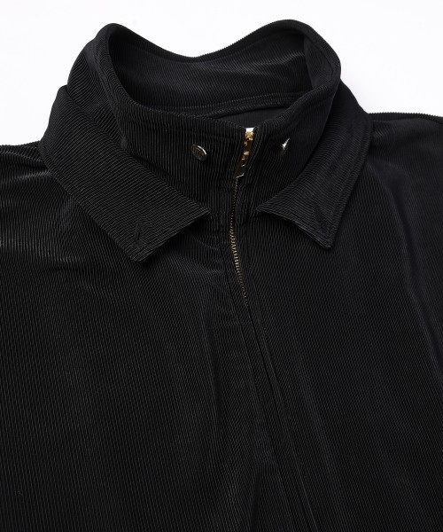 Stretch Fiber Cord Pique Layered Collar Zip Up Blouson