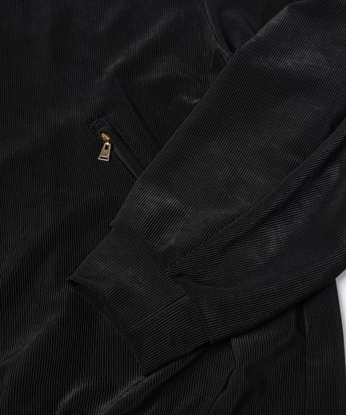 Stretch Fiber Cord Pique Layered Collar Zip Up Blouson