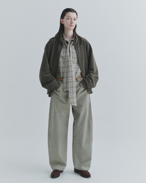 Stretch Fiber Cord Pique Layered Collar Zip Up Blouson