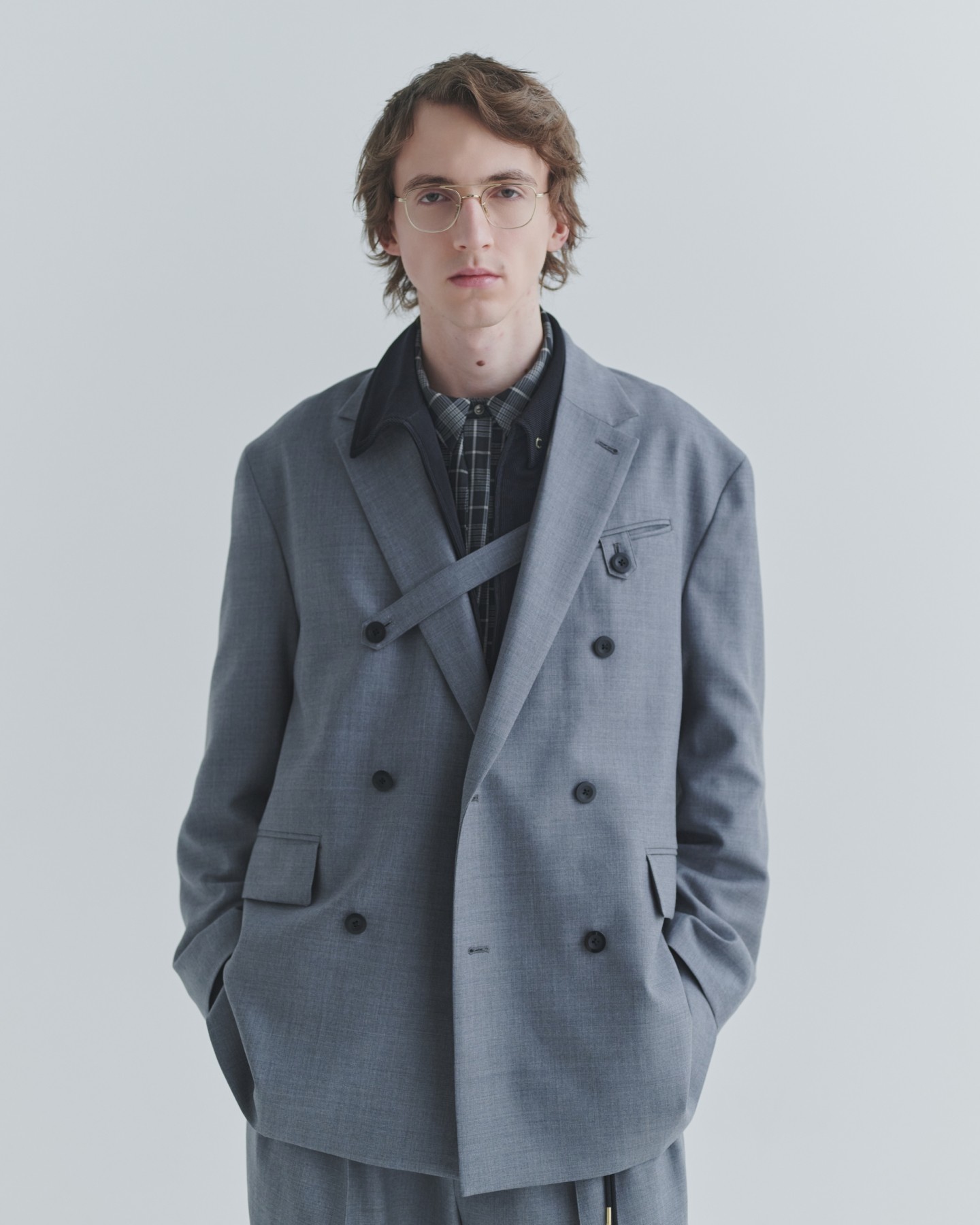 Super 120s Wool Twill Suspender Tape Double Breasted Jacket