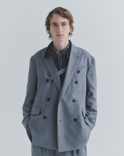 Super 120s Wool Twill Suspender Tape Double Breasted Jacket