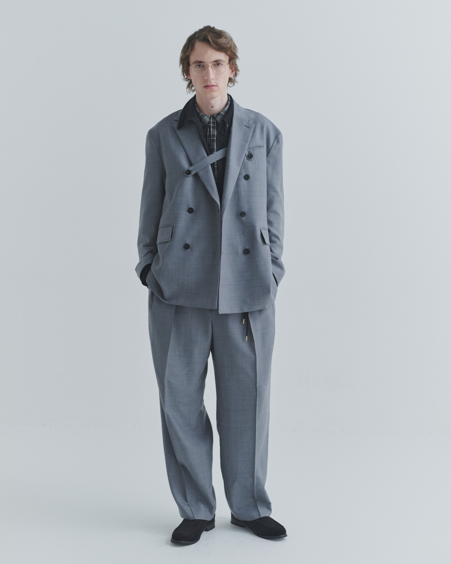 Super 120s Wool Twill Suspender Tape Double Breasted Jacket