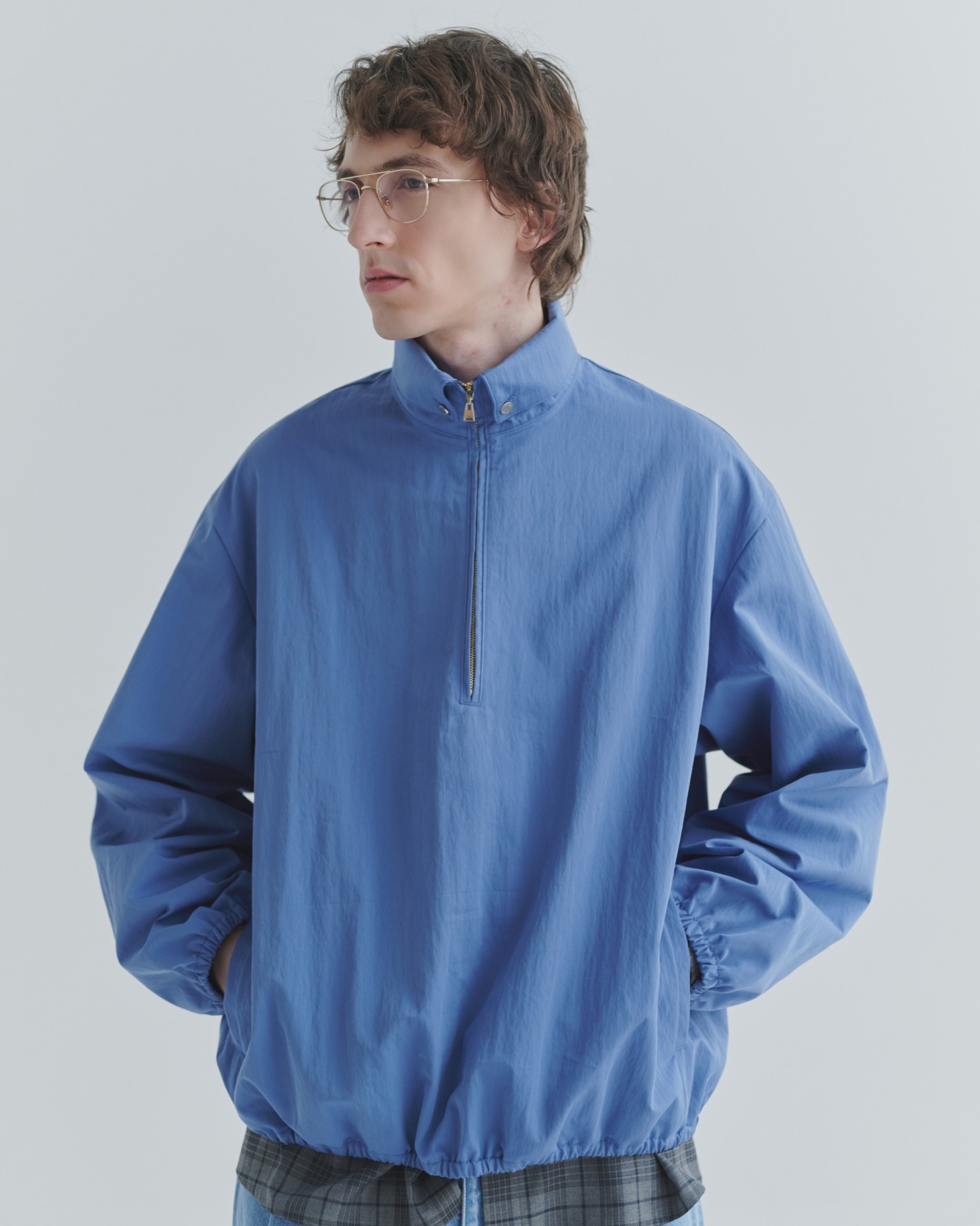 Cotton Nylon Gabardine Structured Stand Collar Anorak Pullover
