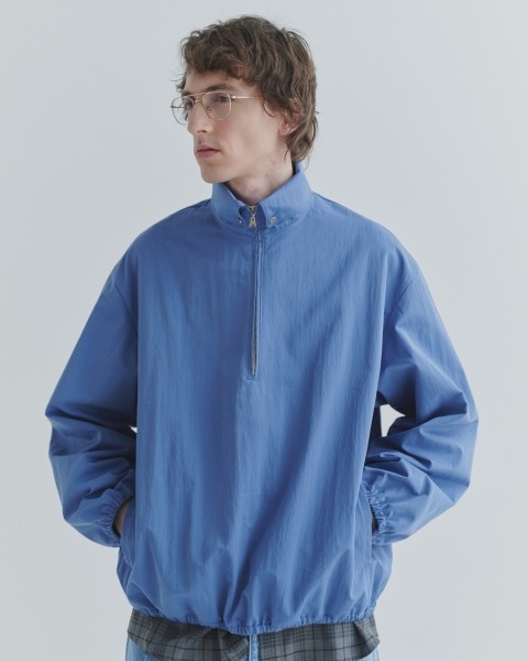 Cotton Nylon Gabardine Structured Stand Collar Anorak Pullover