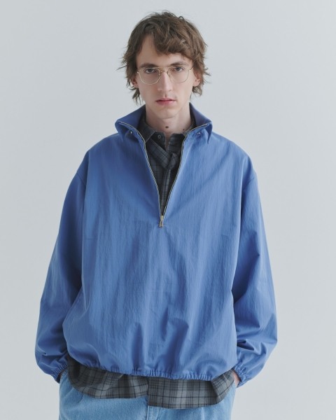 Cotton Nylon Gabardine Structured Stand Collar Anorak Pullover