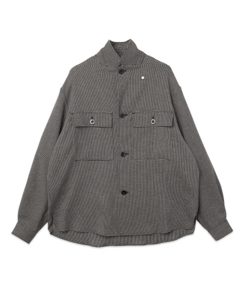 Mix Yarn Mesh Notched Lapel Shirt Blouson
