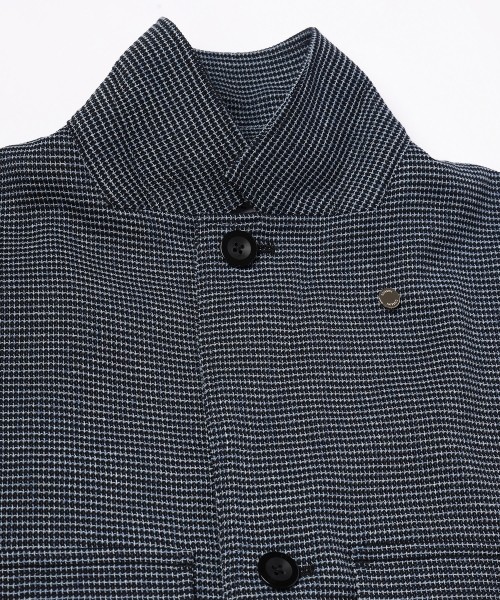 Mix Yarn Mesh Notched Lapel Shirt Blouson