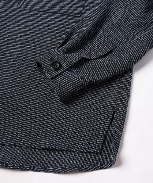 Mix Yarn Mesh Notched Lapel Shirt Blouson