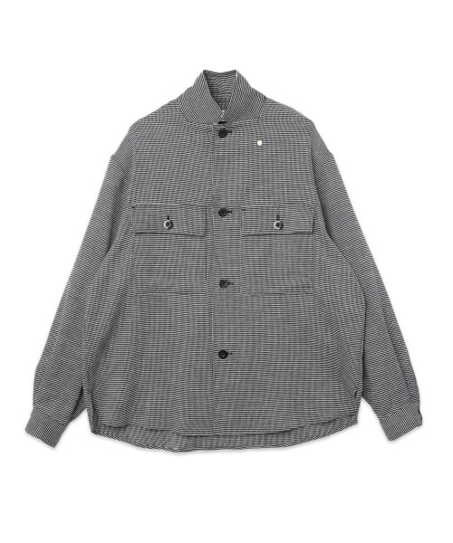 Mix Yarn Mesh Notched Lapel Shirt Blouson
