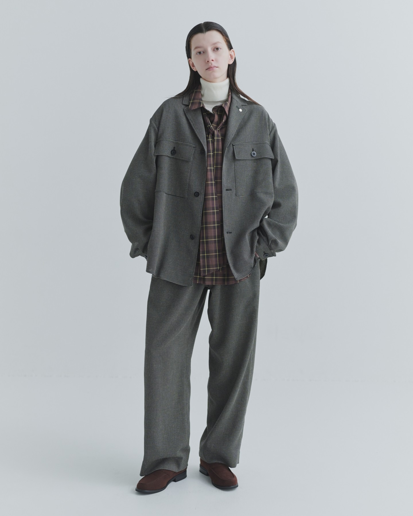 Mix Yarn Mesh Notched Lapel Shirt Blouson