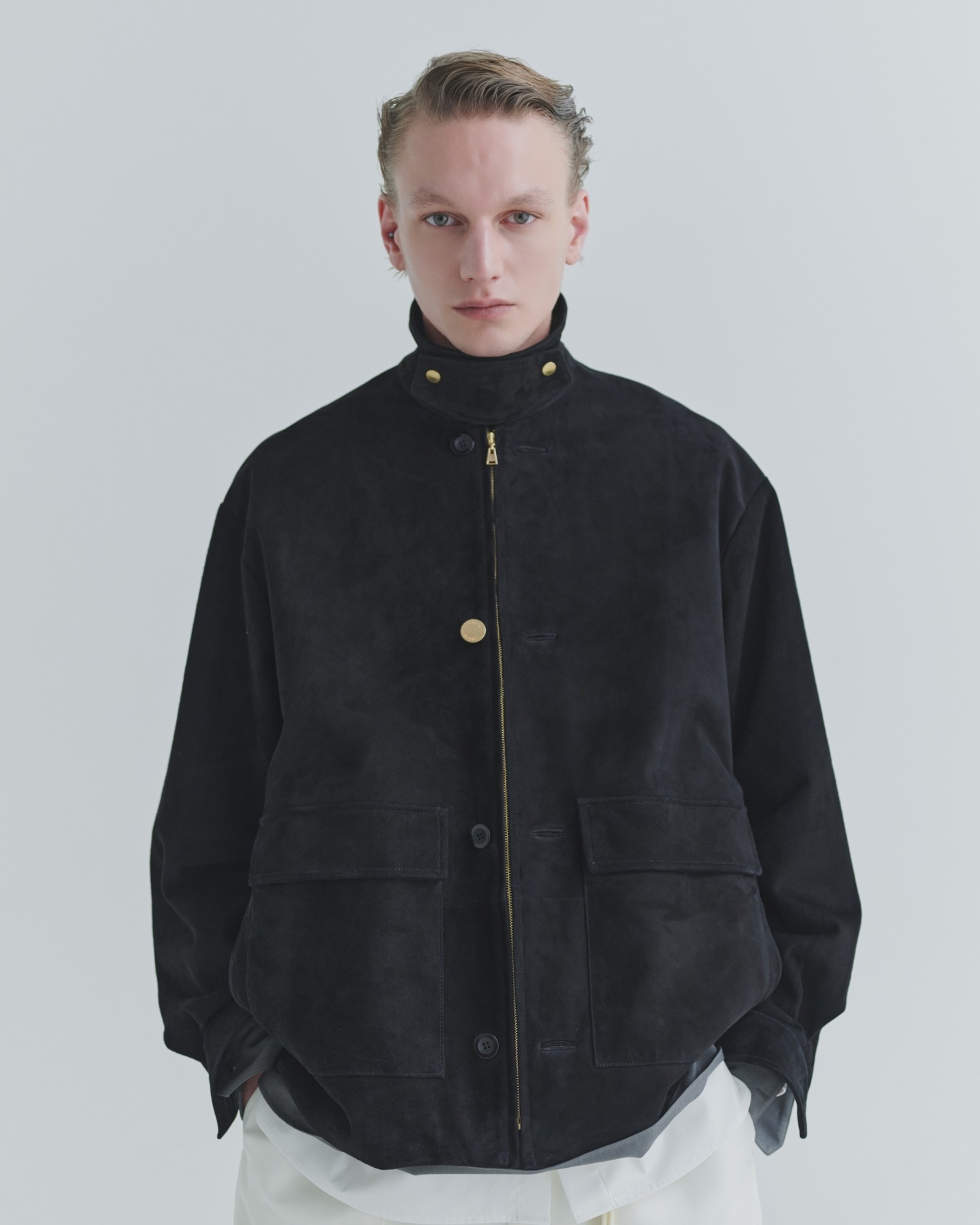 Silky Suede Zip & Button Convertible Blouson