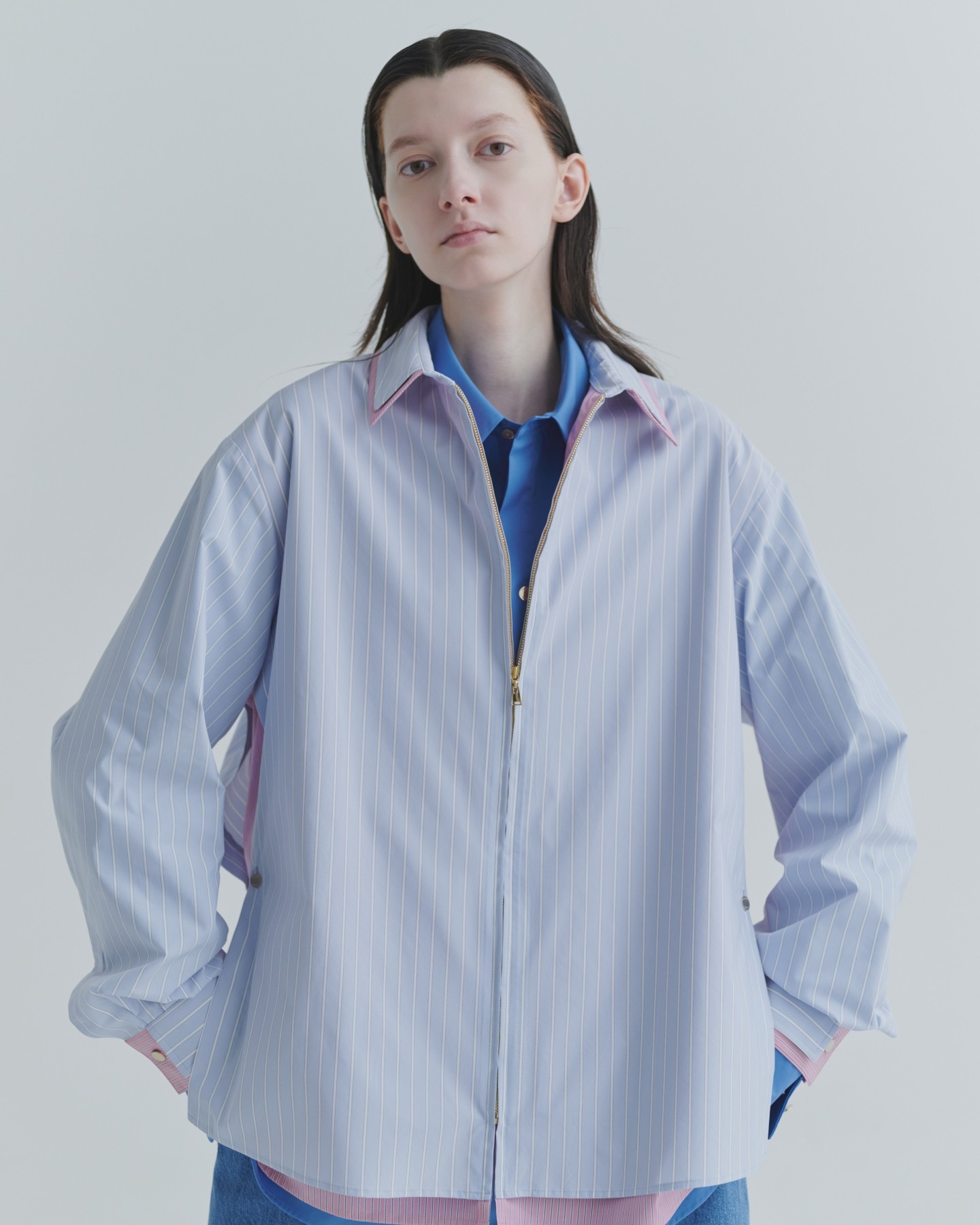 Stripe Typewriter Layered Long Sleeve Shirt