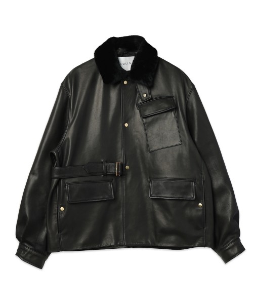 UK Lamb Leather Tielocken Jacket Detaching Spanish Mouton Collar