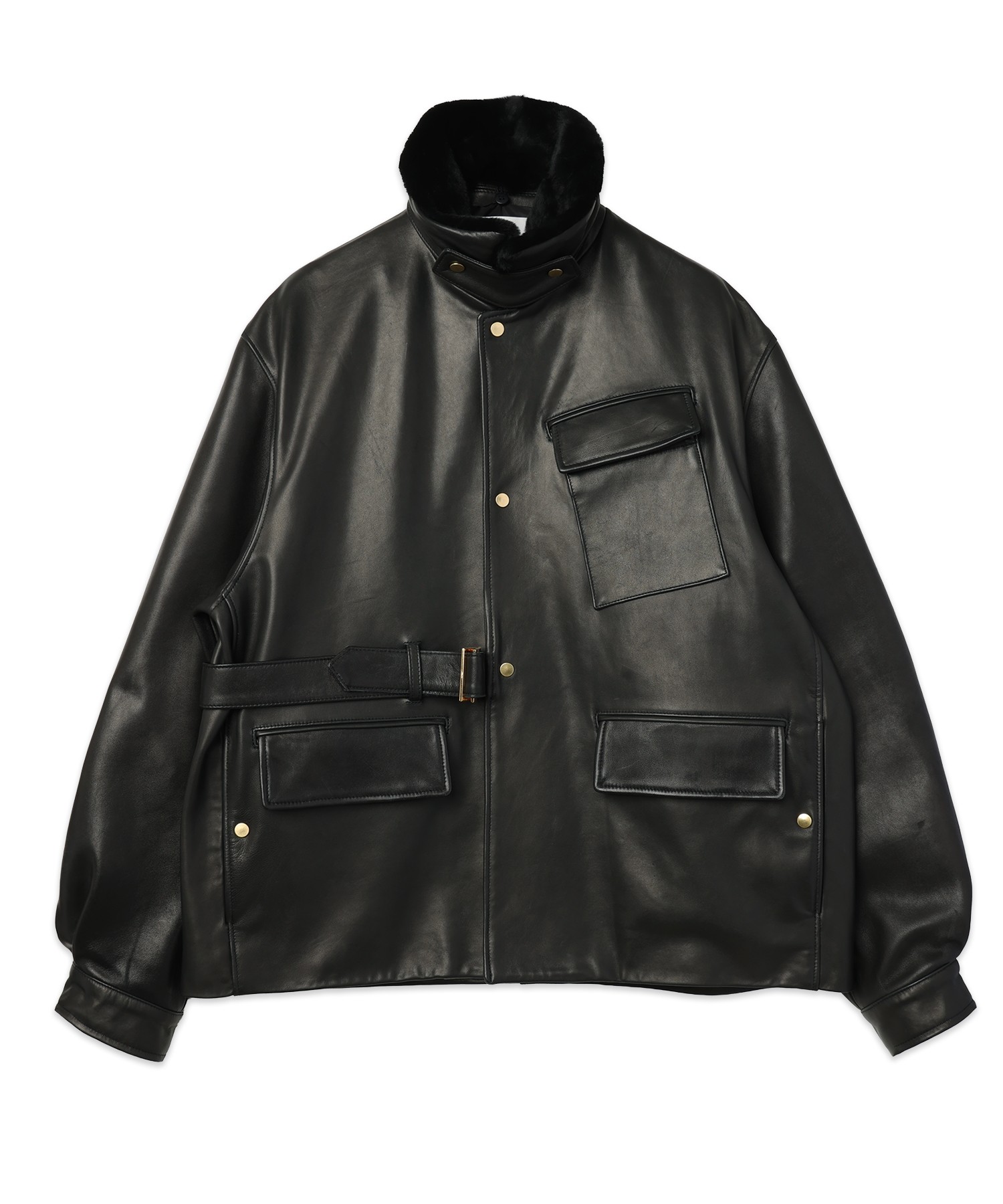 UK Lamb Leather Tielocken Jacket Detaching Spanish Mouton Collar