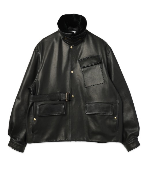 UK Lamb Leather Tielocken Jacket Detaching Spanish Mouton Collar